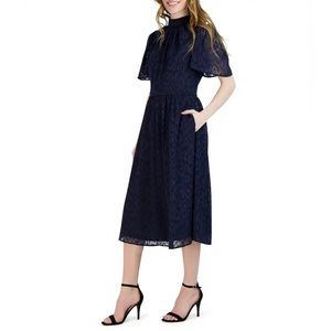 NWT Julia Jordan Mock Neck Chiffon Flutter Sleeve Pocketed Midi Dress, size 8